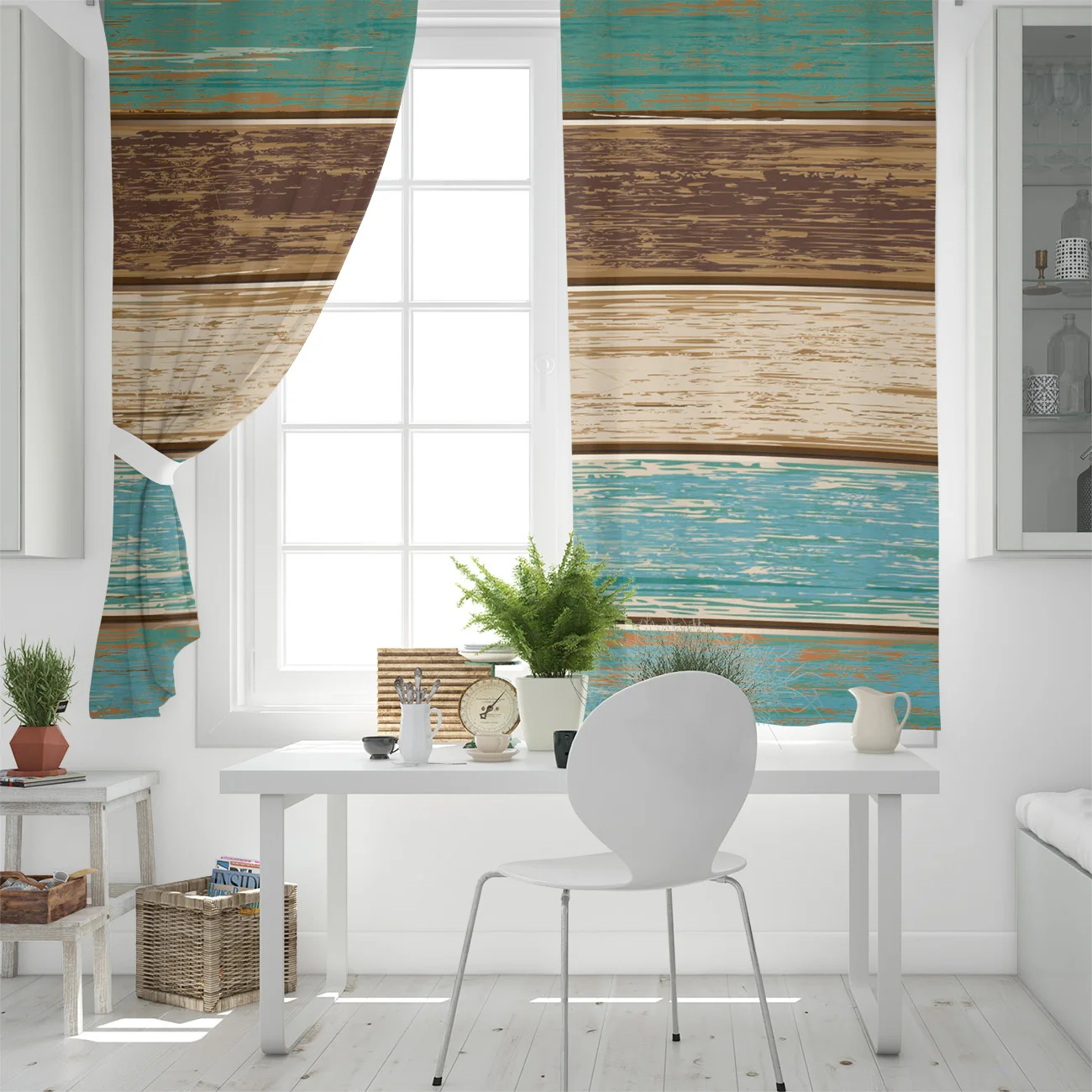 Retro Wood Grain Texture Curtains Window Living Room Kitchen Indoor High Blackout Curtain | Дом и сад