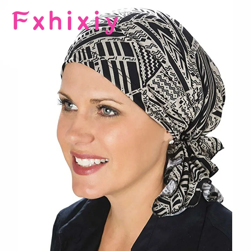 

New Women Soft Wrinkle Head Scarf Chemo Beanies Hat Cotton Turban Pre-Tied Headwear Bandana Headscarf Sleep Hair Cover Headwraps