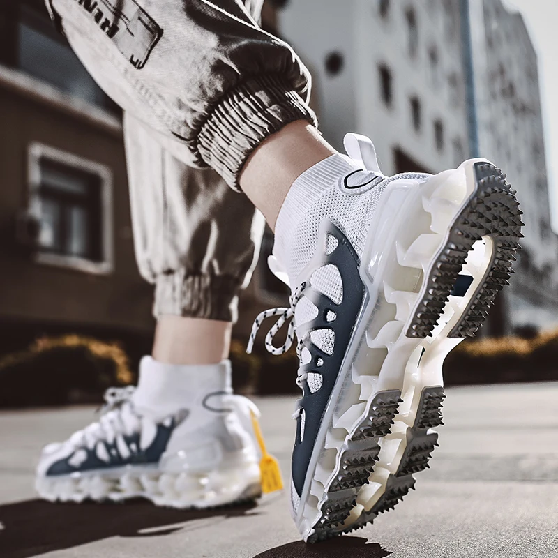 

High Top Men Running Shoes Blade Cushioning Sport Shoes High Quality Flying Weaving Sneakers Breathable Trainers Jogging Shoes