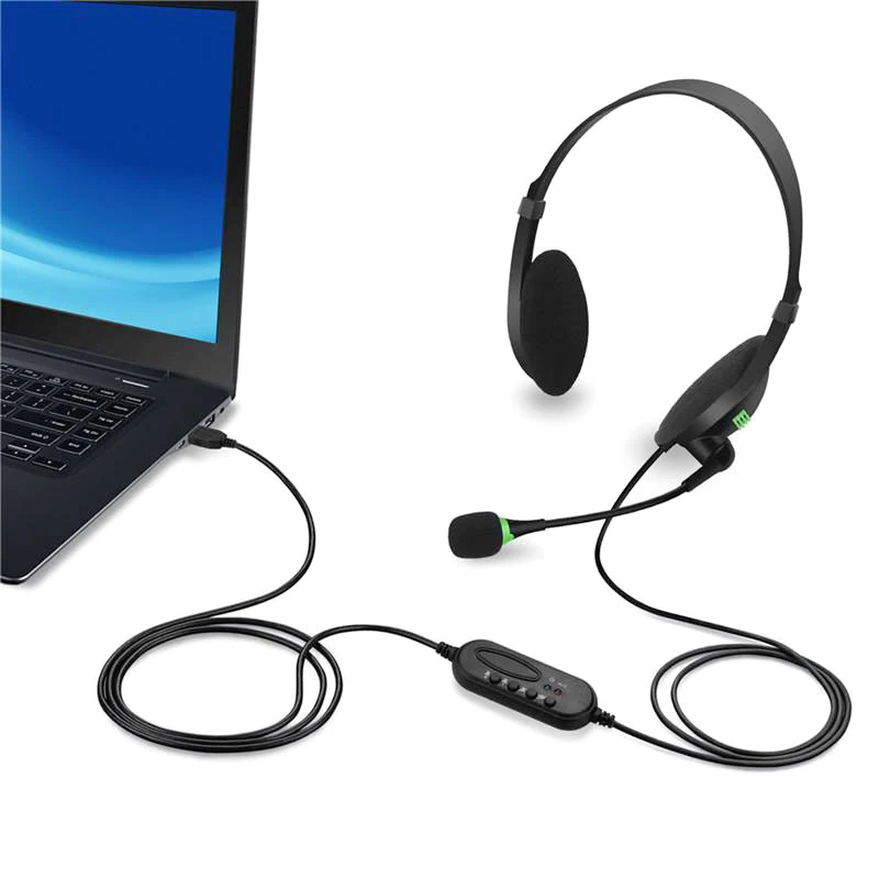 USB Interface Headset Wired Stereo Gaming Headphone with Mic for Office Customer Service Adjustable Computer Laptop Desktop | Электроника