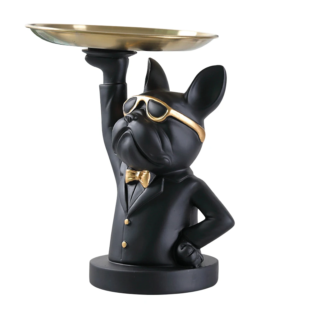 French Bulldog Figurine with Tray Porch Cabinet Sculpture Table Key Coin Storage Statue Decoration Ornament for Home Living Room | Дом и сад