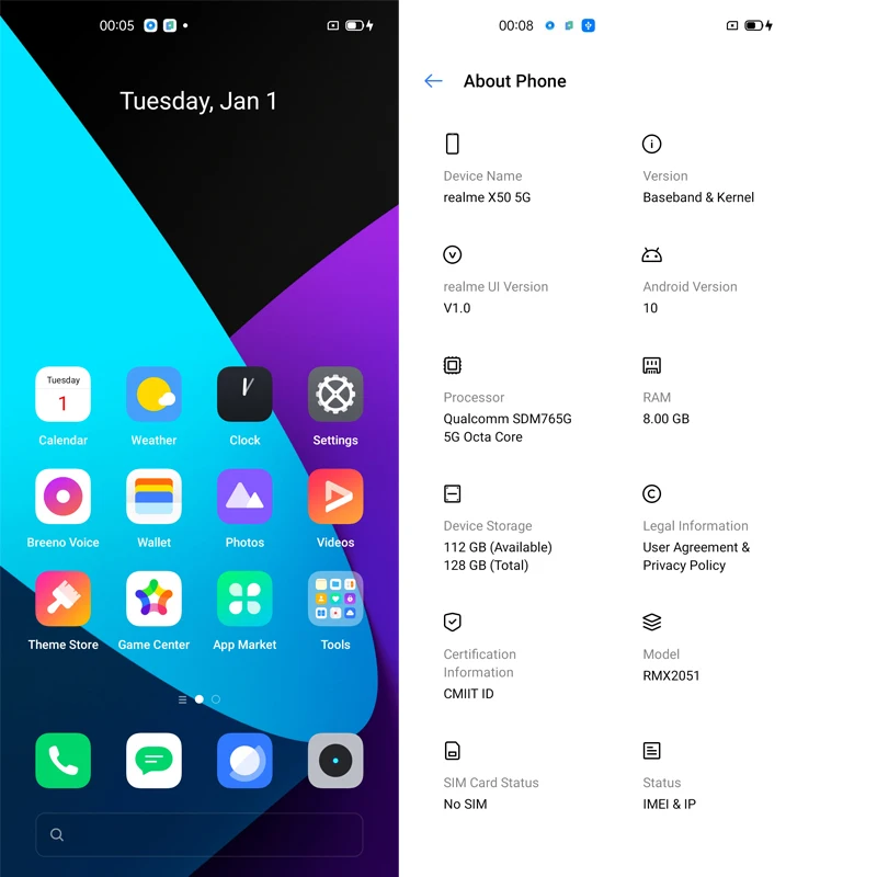 Realme X50 X 50 5G 8GB 128GB 6 57 ''мобильный телефон Snapdragon 765G Восьмиядерный 64MP
