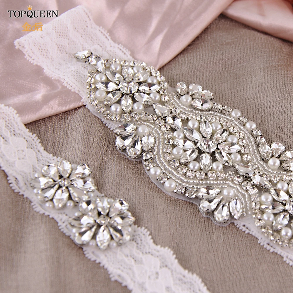 

TOPQUEEN THS05 TH20 Handmade Bridal Garter Belt Set Rhinestone Lace Belt Legs RingFashion Soft Sexy Lace Garter Belt for Women