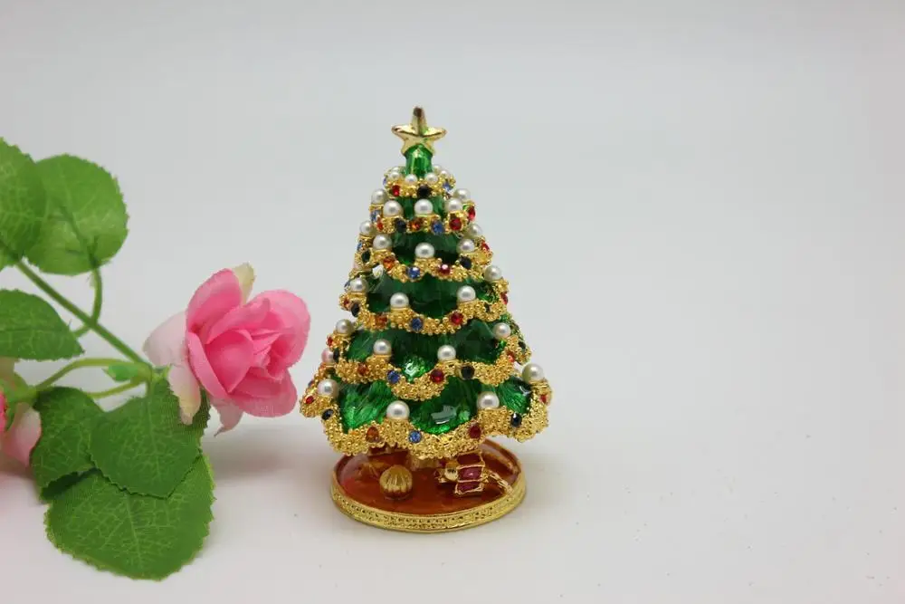 Small Bejeweled Christmas Tree Trinket Box  Christmas Traditional Tree Shaped Trinket Jewelry Box