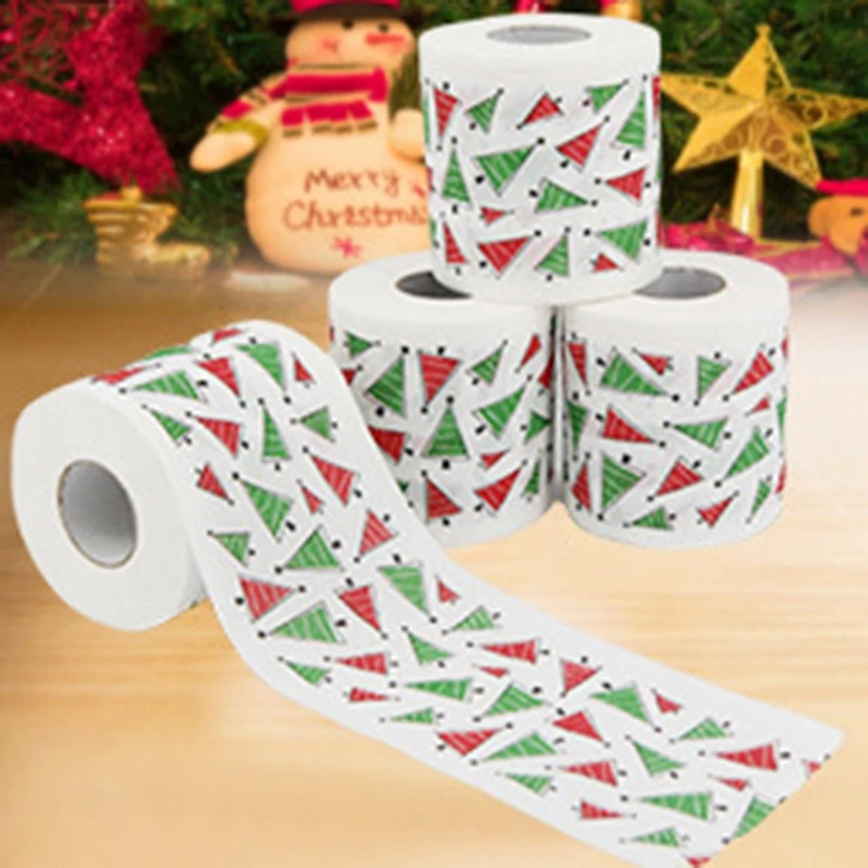 

5PCS Christmas Pattern Series Roll Paper Christmas Decorations Prints Funny Toilet Paper Christmas Decorations for Home