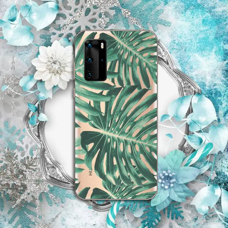 

Aesthetic green leaf pattern Phone Case Transparent for Huawei P honor 8 10i 20 30 40 smart 2019