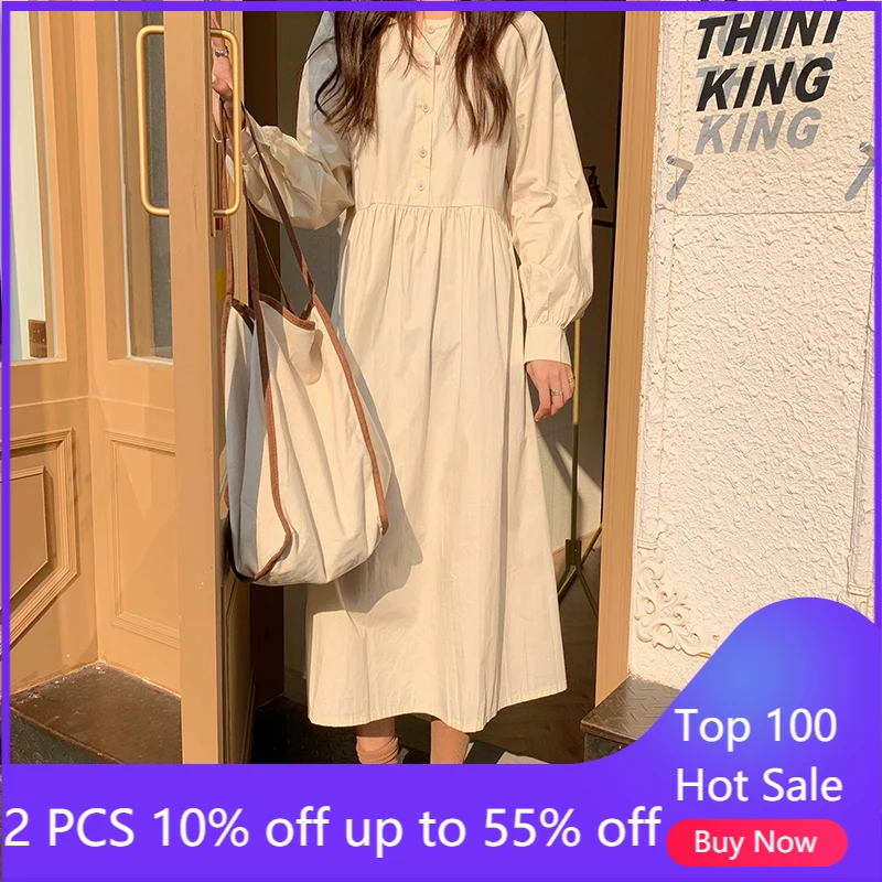 

Платья для женщин осень-весна свободное женское платье в Корейском стиле с длинным рукавом 513 #