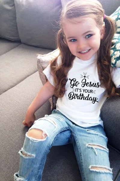 Go Jesus It's Your Birthday; Лидер продаж; модная Рождественская одежда унисекс; футболка с короткими рукавами и забавным принтом для мальчиков и девочек; одежда