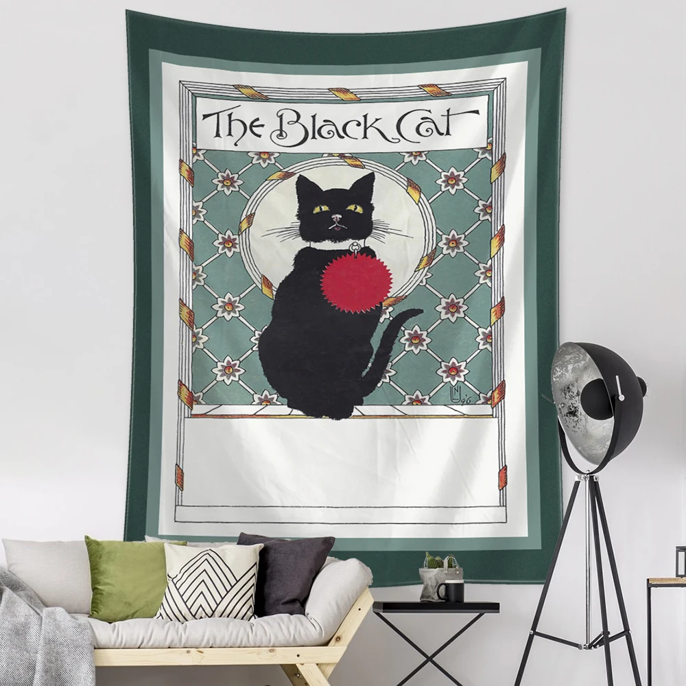 

Tarot Tapestry Boho Tapestry Wall Hanging Cat Mysterious Divination Witchcraft Beach Moon Phase Aesthetic Room Decor Mural