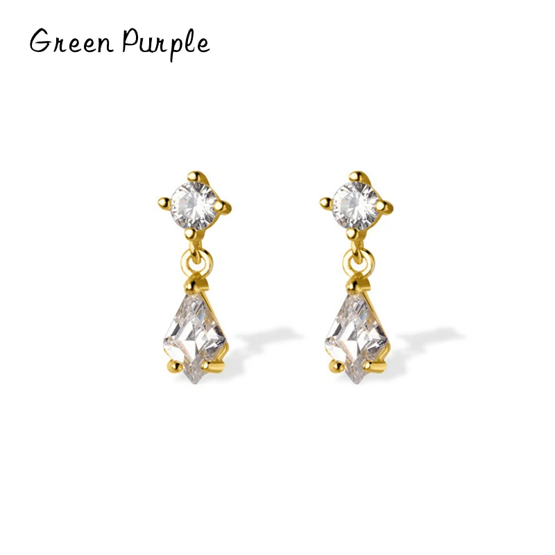 

Green Purple Geometric Rhombus Ear Sutds 925 Sterling Silver Classic Zirconia Stud Earrings for Women Engagement Jewelry Gift