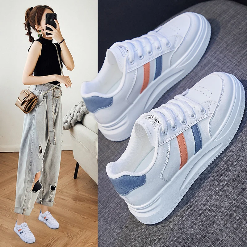 

Маленькие белые женские туфли Ins, модные студенческие осенние новые туфли на толстой подошве, Женская сетчатая красная обувь для скейтборда...