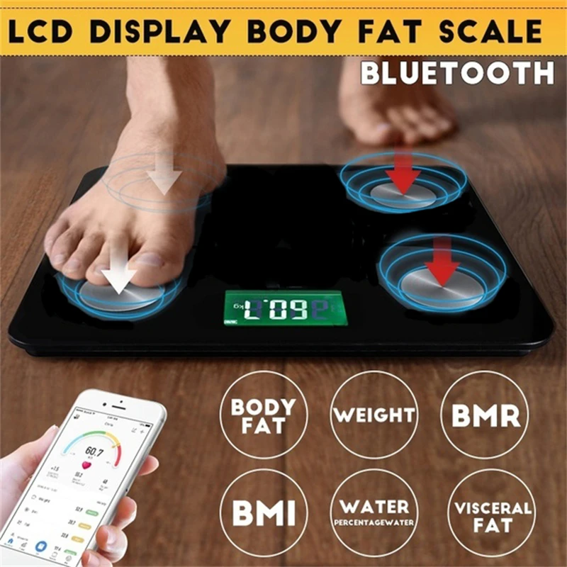 

Цифровые весы для ванной комнаты, электронные умные весы для взвешивания жира, домашние весы для ванной комнаты