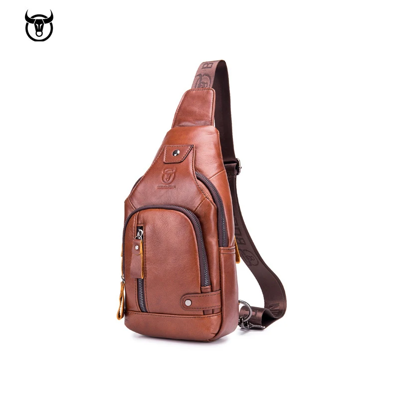 

BULLCAPTAIN genuine Leather Men's chest bag One crossbody bags with USB rechargeable Messenger bag with front pockets