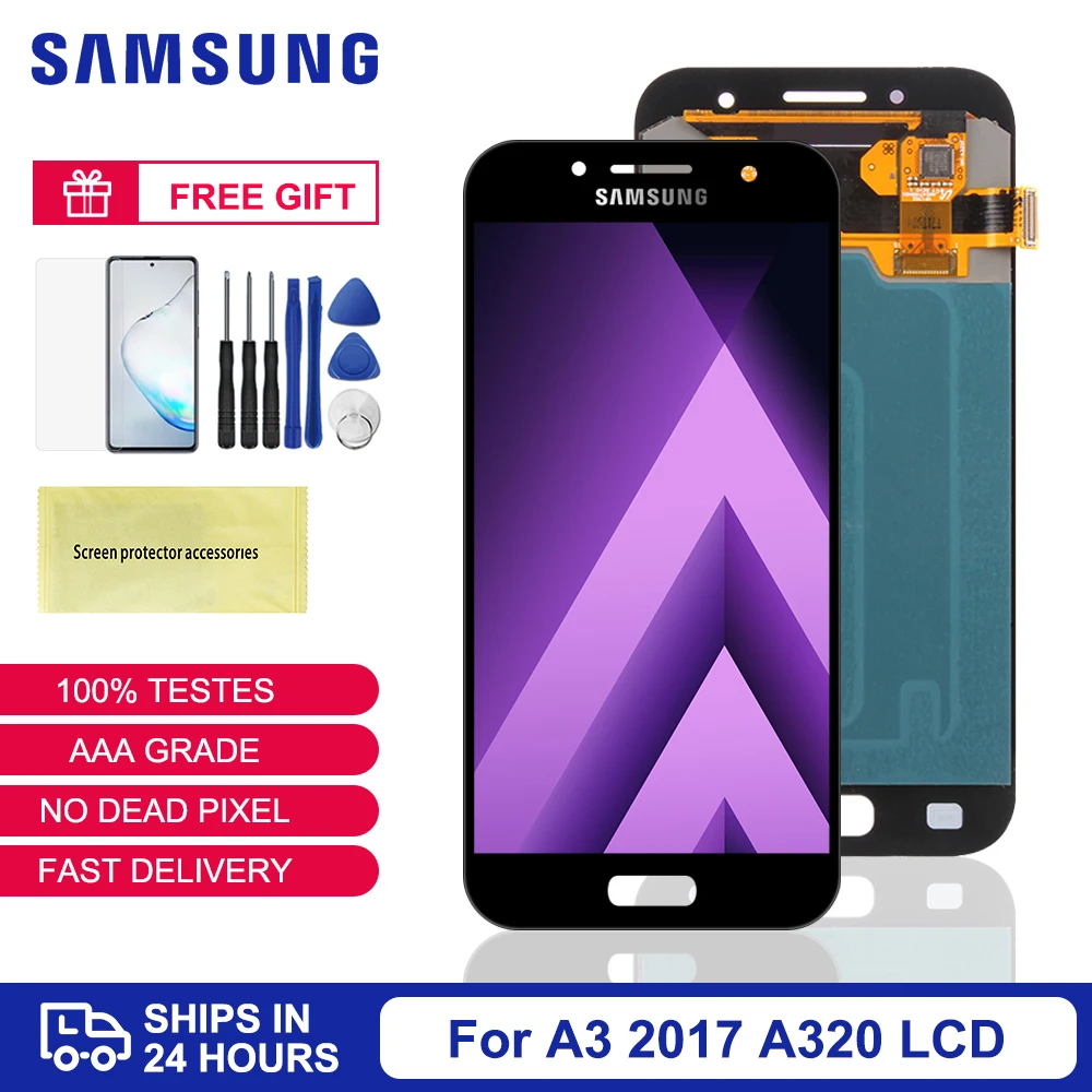 

Оригинальный ЖК-дисплей 4,7 дюйма для Samsung A3 2017 A320 A320F A320Y A320FL, ЖК-дисплей, сенсорный экран, дигитайзер в сборе, запасные части