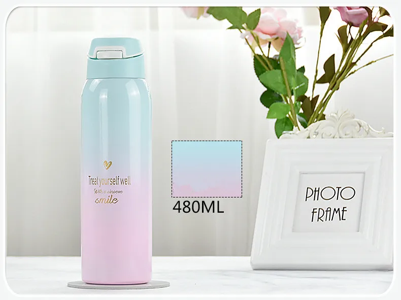 480 мл изолированные термосы для молока и кофе Cup18/8 термос из нержавеющей стали соломенная бутылка для воды градиентная спортивная и уличная вакуумная колба