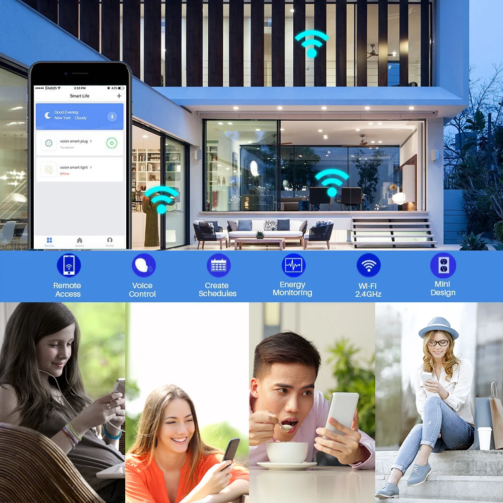 Умная вилка Wi-Fi розетка управления 16A Мощность мониторинг энергии таймер переключатель выход США Голосовое управление 240 В от Alexa Google Home IFTTT