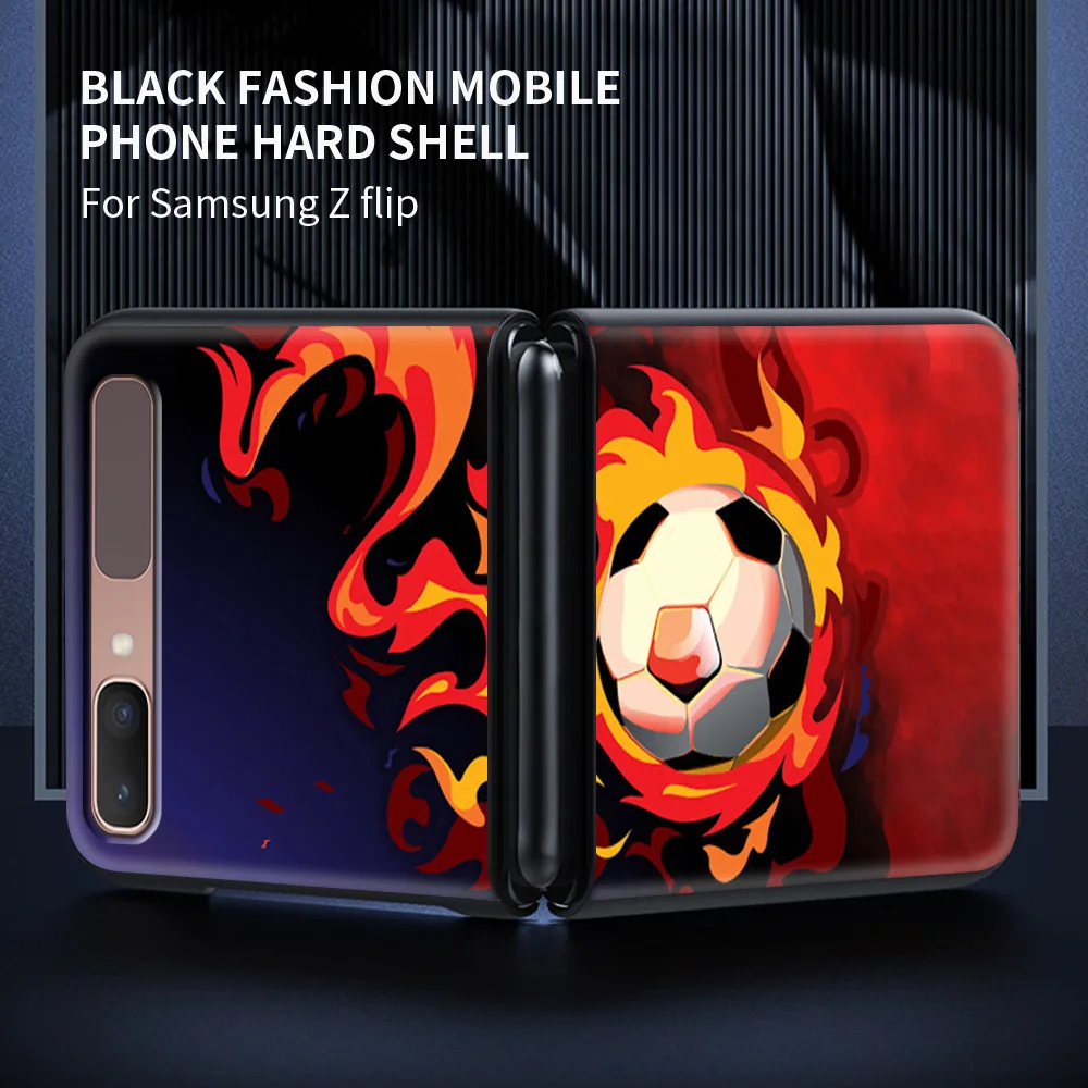

for Samsung Galaxy Z Flip Mobile Phone Shell Z Flip 5G Folding Protective Case Luxury Black Coque Shell Football Soccer Ball