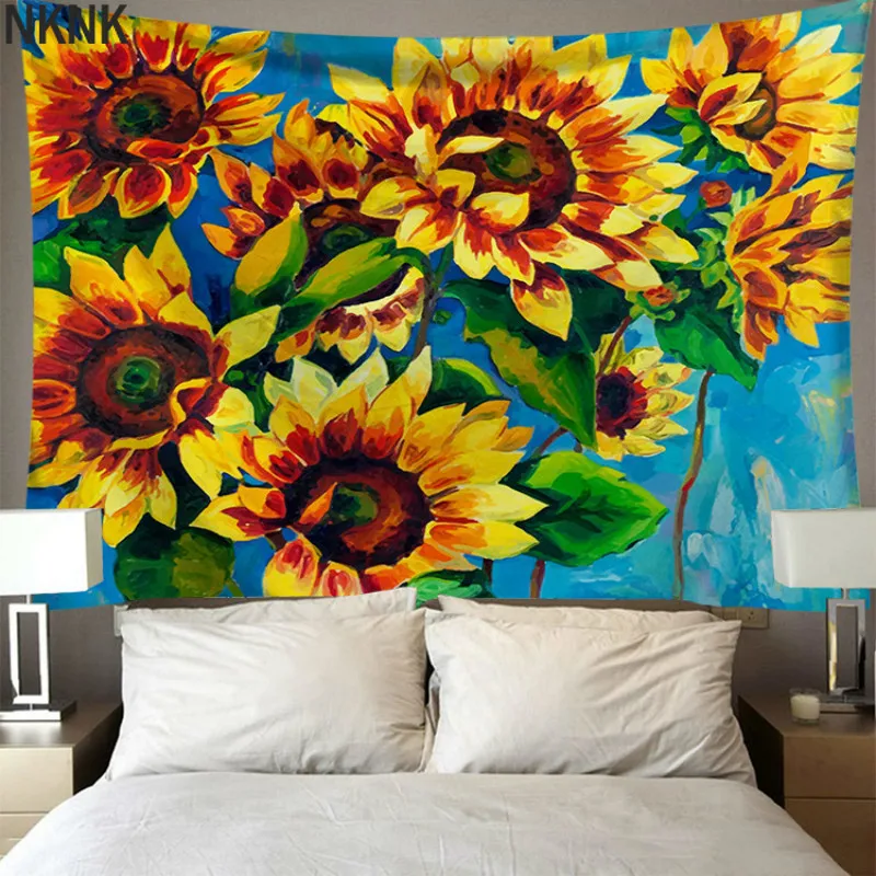 

Sunflower Flower Sea Tapestry Wall Hanging Polyester Thin Section Pastoral Landscape Painting Sofa Towel Blanket