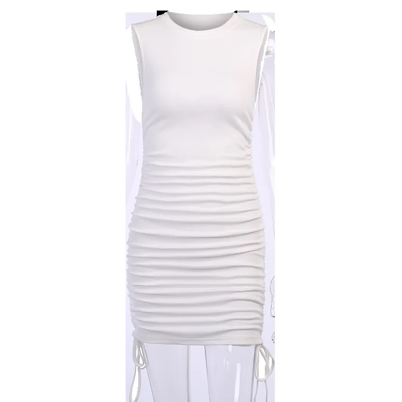 

Drawstring Ruched Women Mini Dress O Neck Sleeveless Elegant Bodycon Sexy Summer Party Club Outfit Dresses Sundress Casual