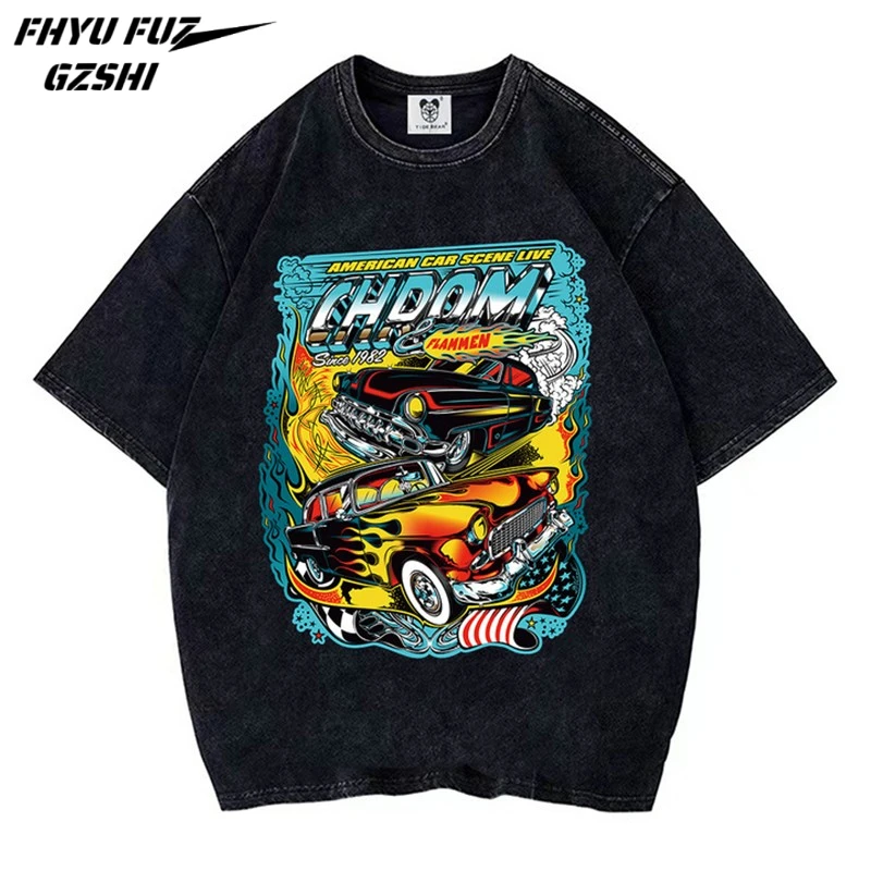 

Street Casual High Quality Cotton Sports Car Print Loose Short Sleeve T-shirt Men Women Streetwear Ins Edgy Punk Tee Summer WY02