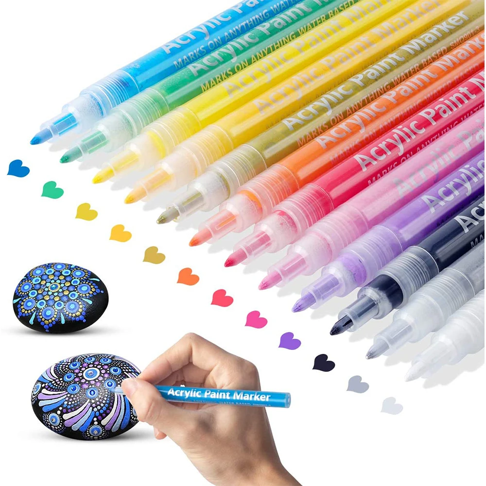 

12/24/36 Colors Acrylic Paint Markers Set Water-Based Art Marker Pen 0.7-3mm Fine Tip for DIY Craft Canvas Ceramic Glass Stone