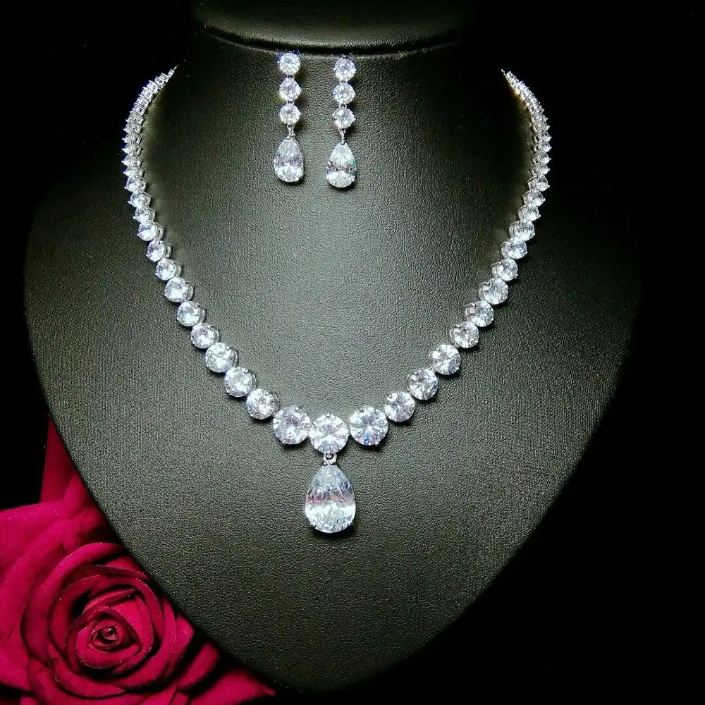 HIBRIDE Новые прозрачные большие CZ Ювелирные наборы Блестящий кубический циркон