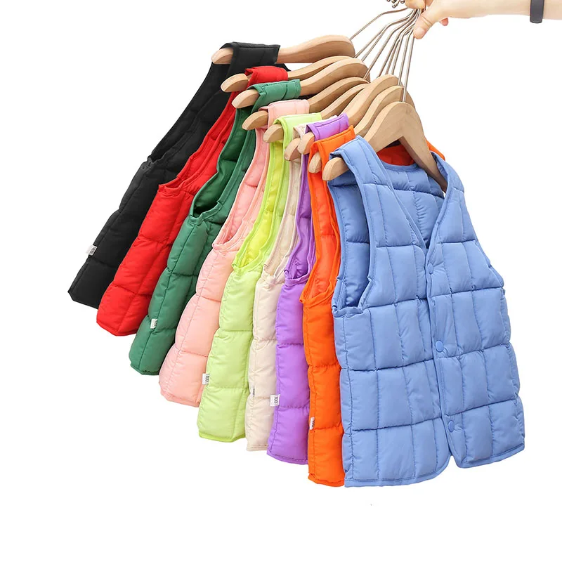 

2021new Kids Vest For Boys Solid v-neck Soft White duck down Warm Down Vest Girl Sleeveless Children Winter Waistcoat For 1-10 Y