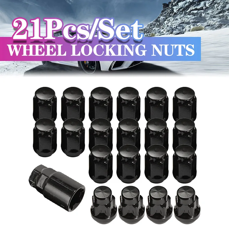 

21PCS Black M12 x 1.5mm 19mm Alloy Car Wheel Locking Nuts Blots Locker With Key Opposite Side 60 Degrees For Ford for Focus