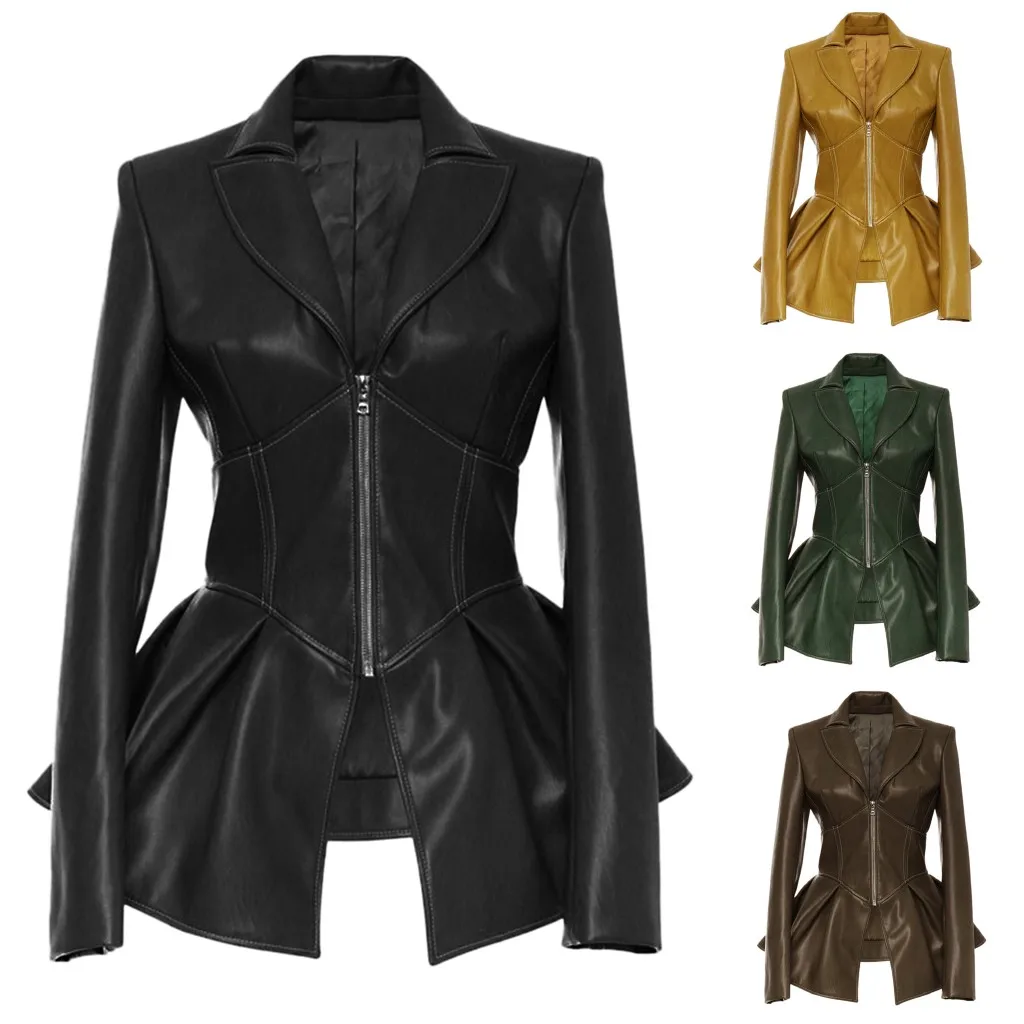 Женская куртка из искусственной кожи с заклепками готическая Черная