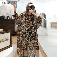 xitao thin leopard blouse women clothes 2019 hoodies irregular perspective plus size wild joker long elegant korea wbb4275
