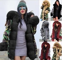solid color winter plush fur collars overcoat womens parka jacket warm long hooded camouflage coat