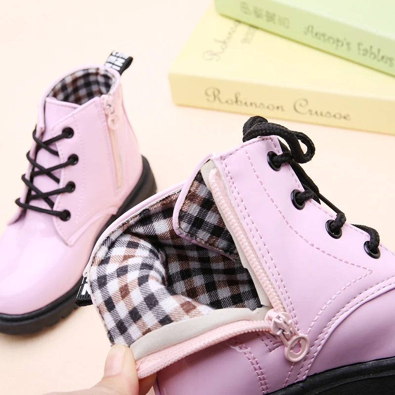 Kids Martin Boots PU Leather Waterproof Motorcycle botas Children Winter Snow Brand Boys Girls Princess Shoes Rubber buty | Мать и