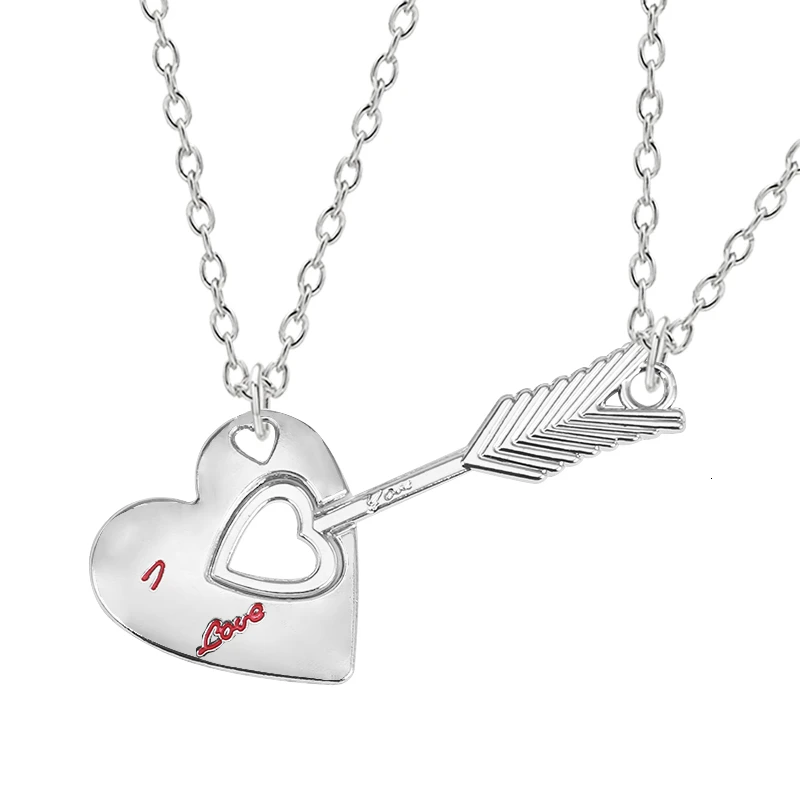 

2-piece Necklace Good Friend Series Heart Hollow Arrow Inlaid Red Character Pendant Men And Women Jewelry Gift Direct Sales Hot