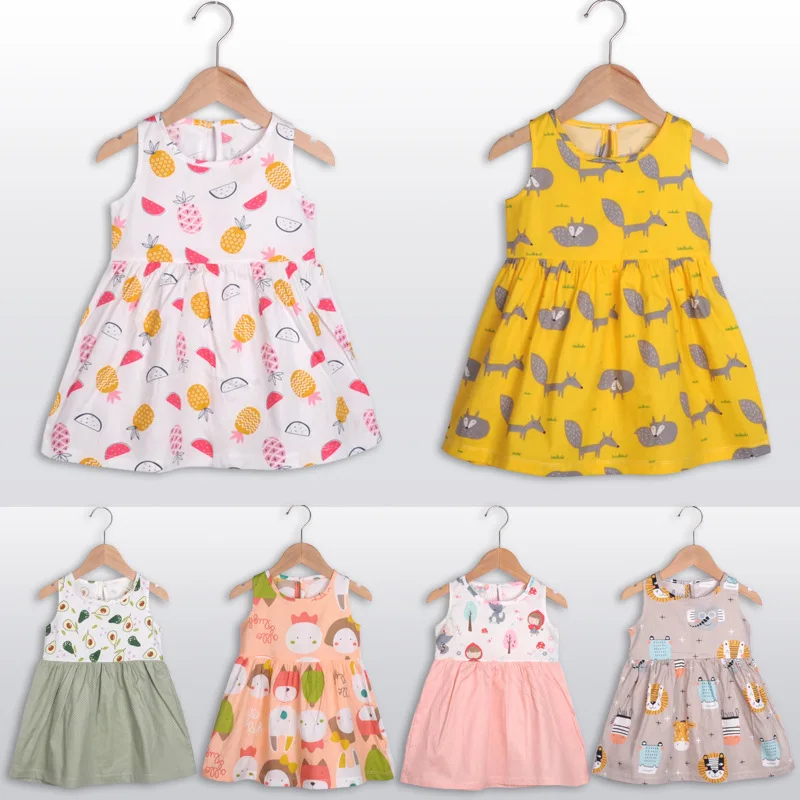 

Baby Girls Summer Dress Short Sleeve Cotton Clothes Folwer Print Casual Children Dress