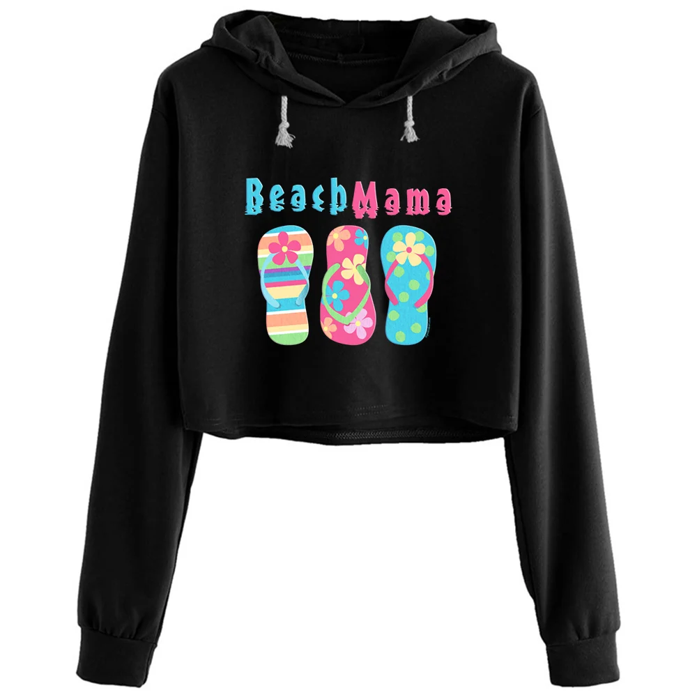 

Beach Mama Crop Hoodies Women Grunge Harajuku Anime Emo Pullover For Girls