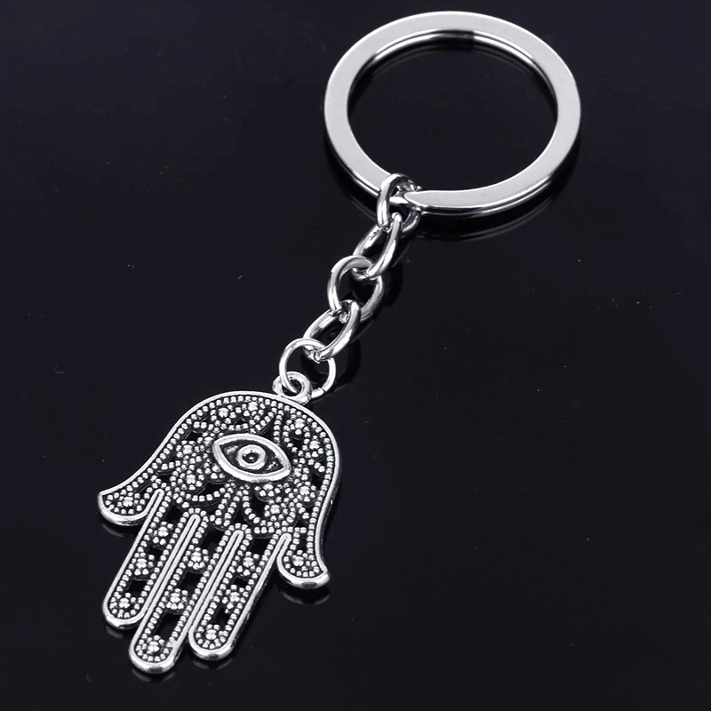

Fashion 30mm Key Ring Keychain Keychain Jewelry Antique Bronze Silver Eye Of Death Hamsa Palm Fatima Hand 42x28mm Pendant