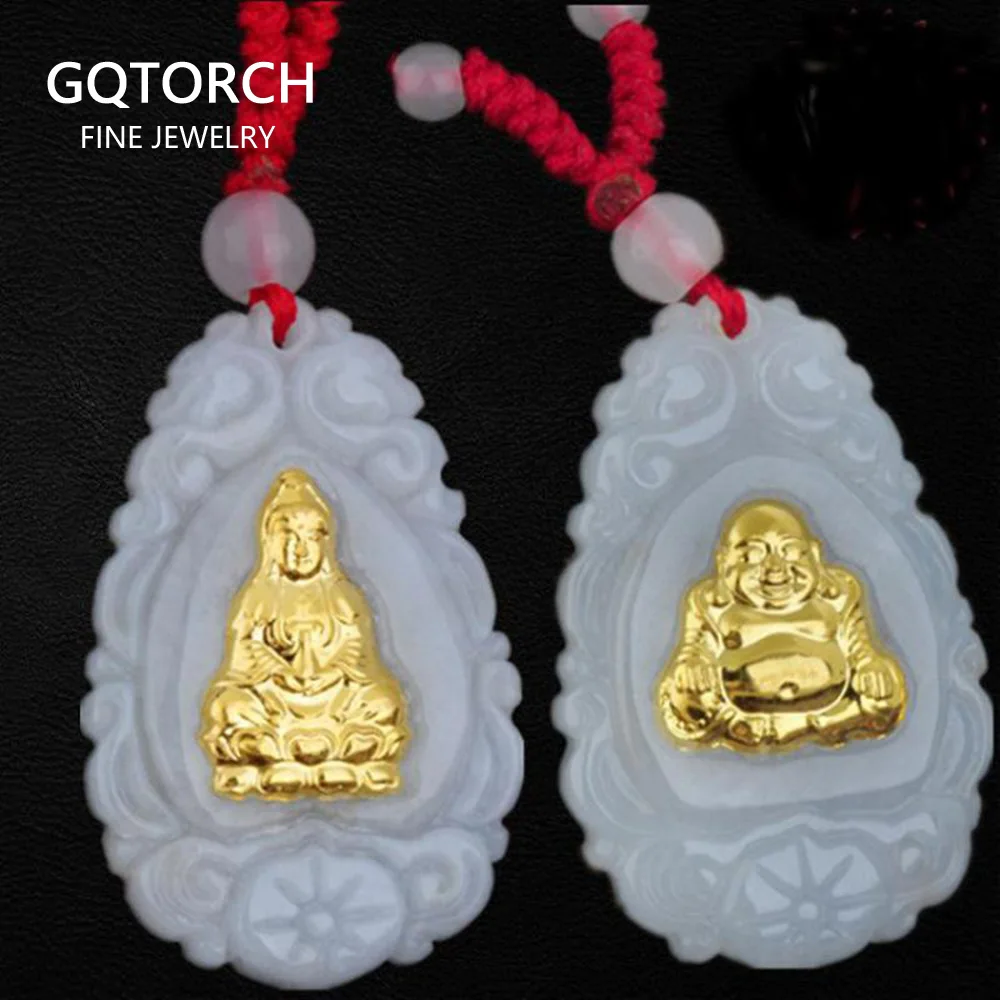 Кулон с изображением Будды ожерелье из чистого золота инкрустированный