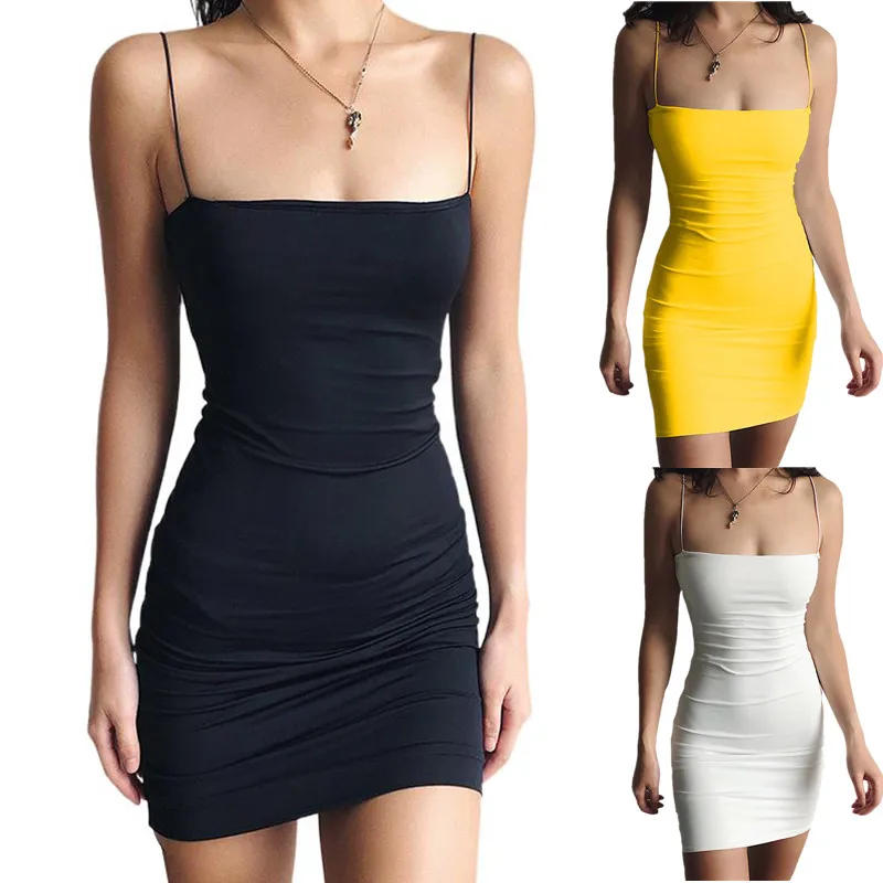 

Black Sexy Dress Women Spaghetti Strap Dresses Female High Waist Sheath Dress Short Summer Mini Sleeveless Vestidos clothings