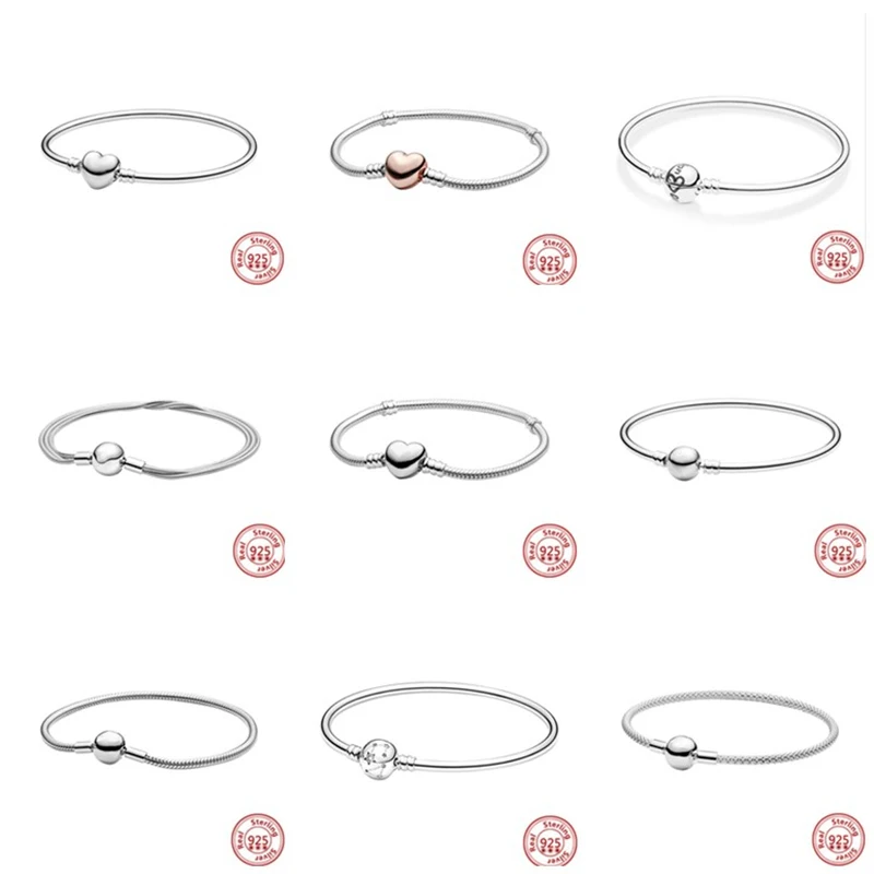 

Горячая Распродажа, 925 Стерлинговое Серебро, искусственное сердце, круглая застежка, цепочка змеи, базовые красивые браслеты, Женские Ювели...