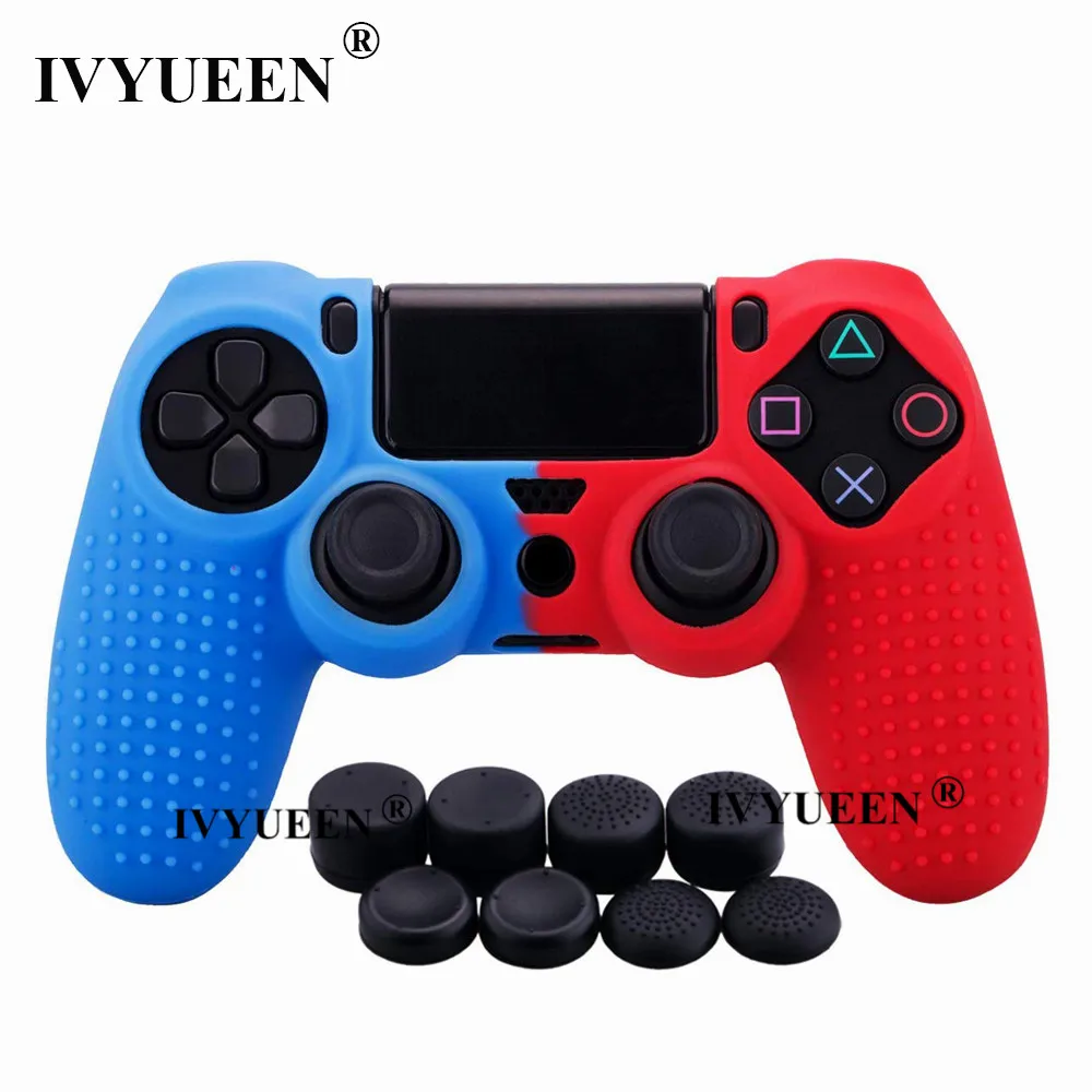 Blue Red IVYUEEN для playstation 4 PS4 Pro тонкий силиконовый гелевый чехол-накладка с 8 аналоговыми ручками - Цвет: Blue Red