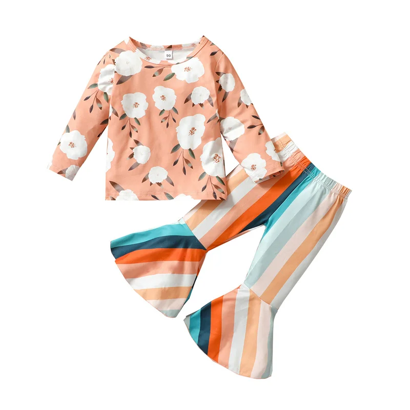 2 шт. Детские весенне-Осенние костюмы футболка с длинным рукавом и цветочным