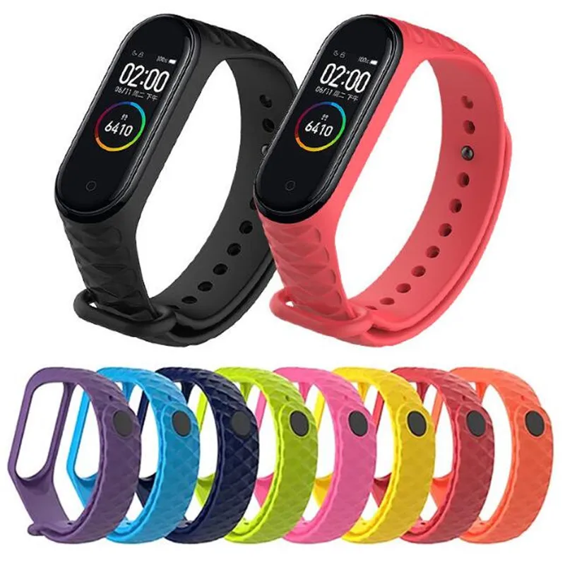 

Ремешок силиконовый для Mi Band 3 4, сменный Браслет с ромбовидным узором для Xiaomi Mi Band 3 4