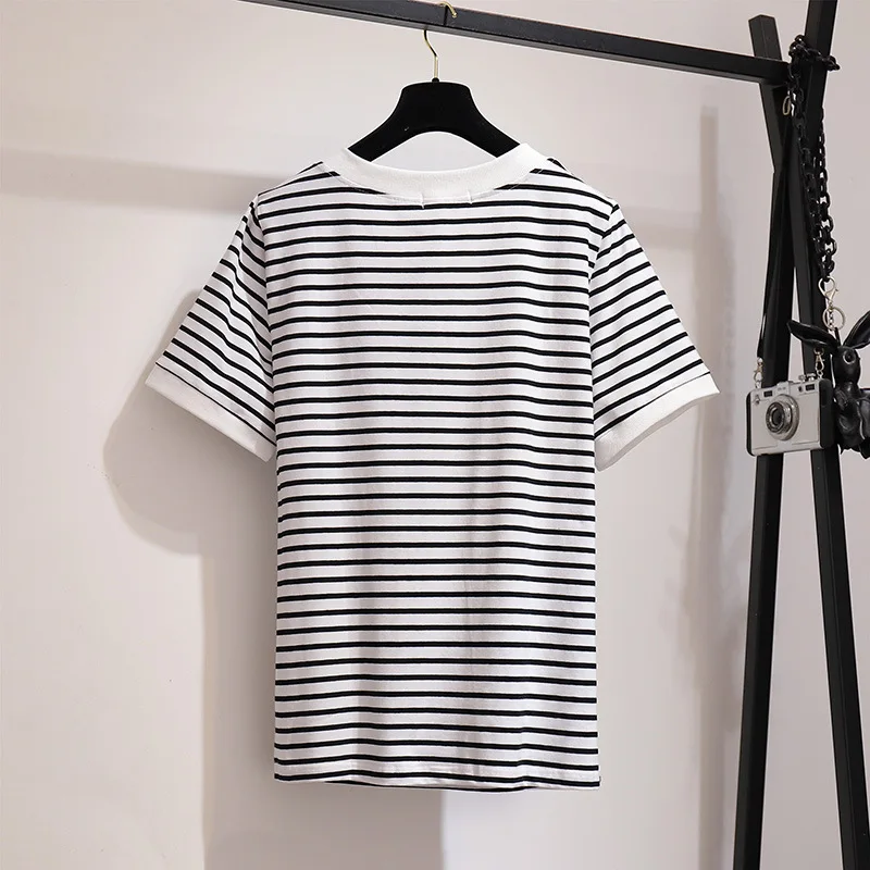 Женская футболка с коротким рукавом и круглым вырезом в полоску | одежда