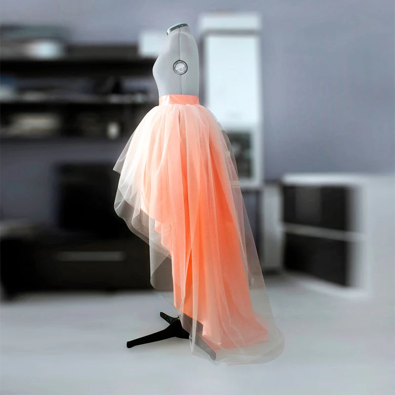 Фатиновая Свадебная юбка многослойная с румянами высоким и низким вырезом