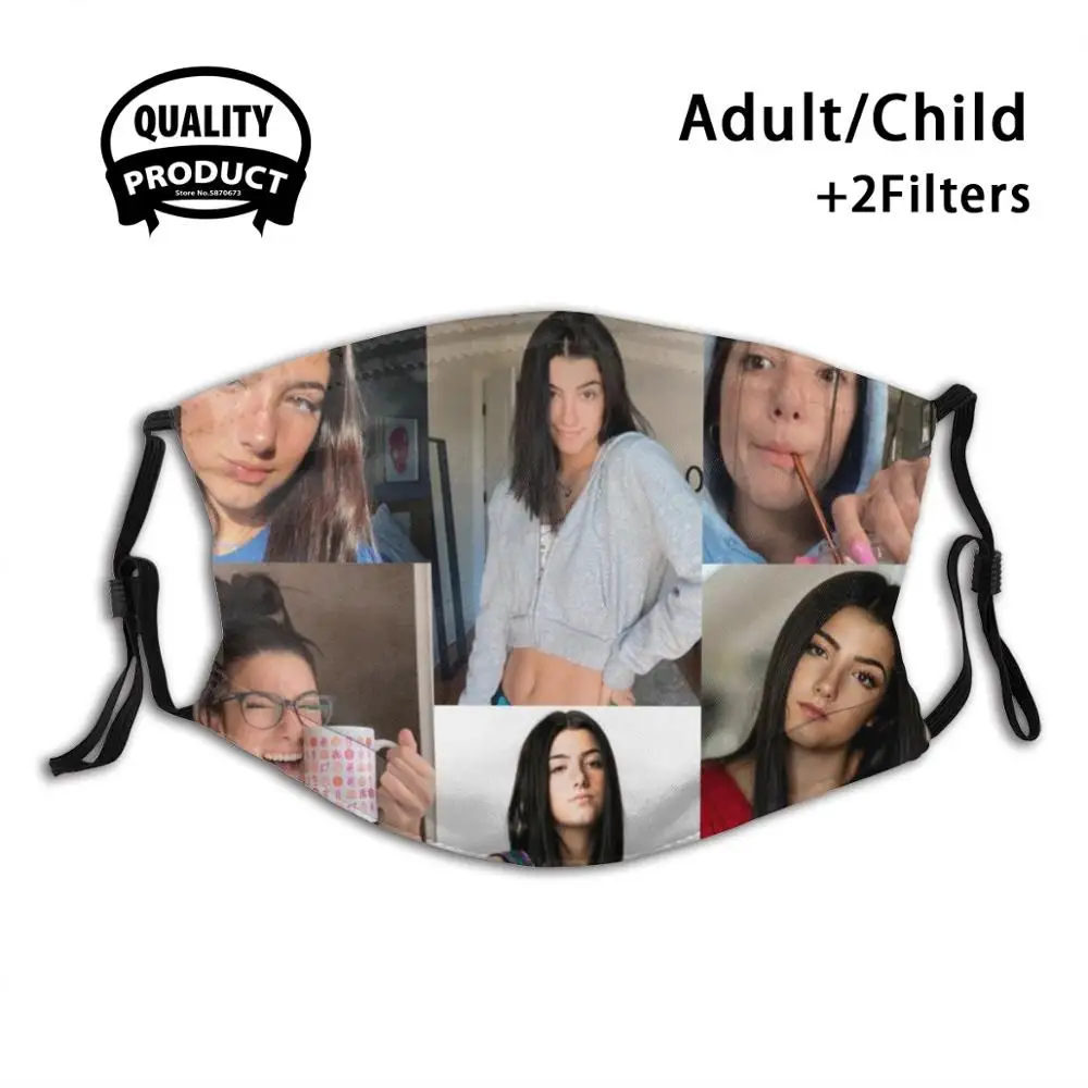 

Многоразовая маска Charli Damelio для рта, моющаяся маска с фильтром против пыли, маски Charli Damelio, коллаж Charli