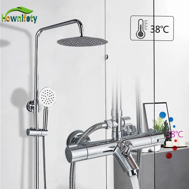 

Chrome Thermostatic Shower Set Bathroom Mixer Shower Systems Wall Mount 38 Degree Control 8 " Rainfall Shower Head