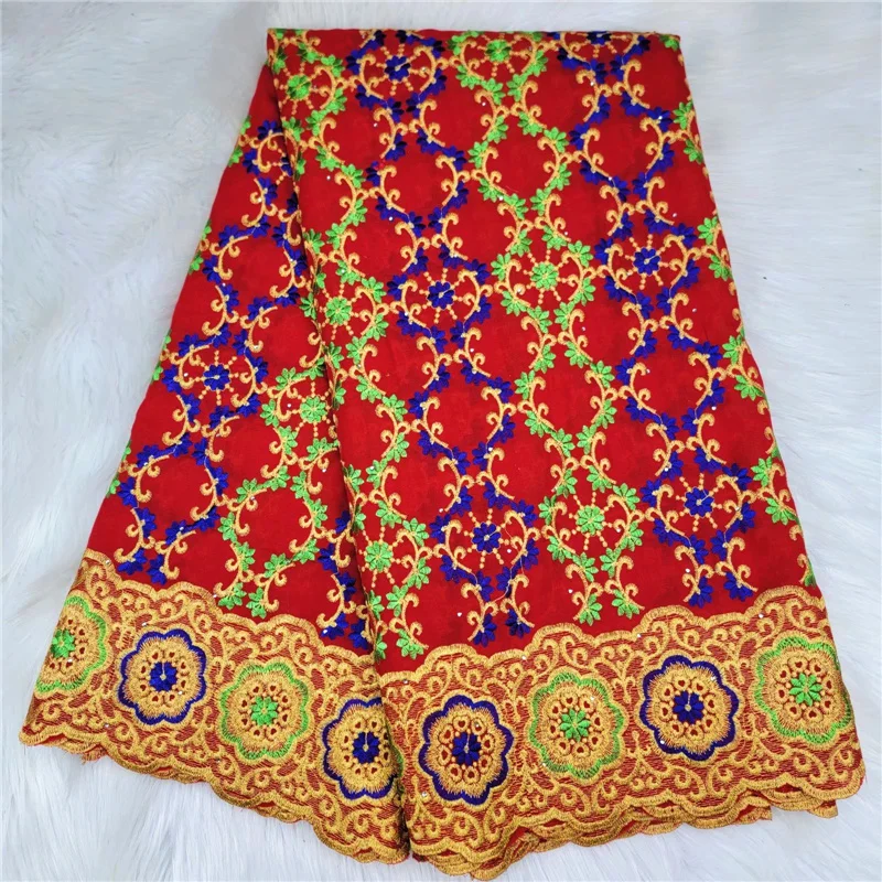 

Новейшая нигерийская Красная Тюль, хлопковая кружевная ткань, африканская швейцарская вуаль, кружево высокого качества, сухая ткань с камн...