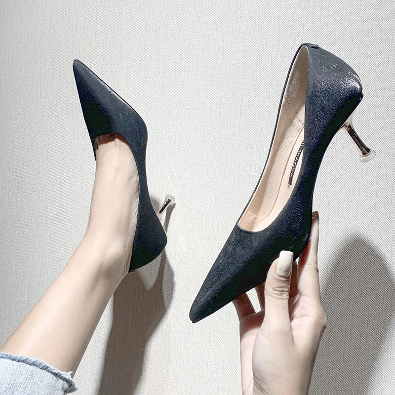 

2021 spring new stiletto pointed high heels wine glass with red satin sexy banquet wedding shoes women's shoes