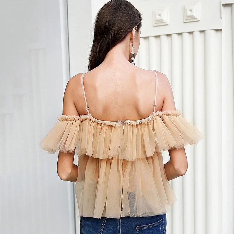 Сексуальные женские шифоновые блузки и топы летние со складками с открытыми