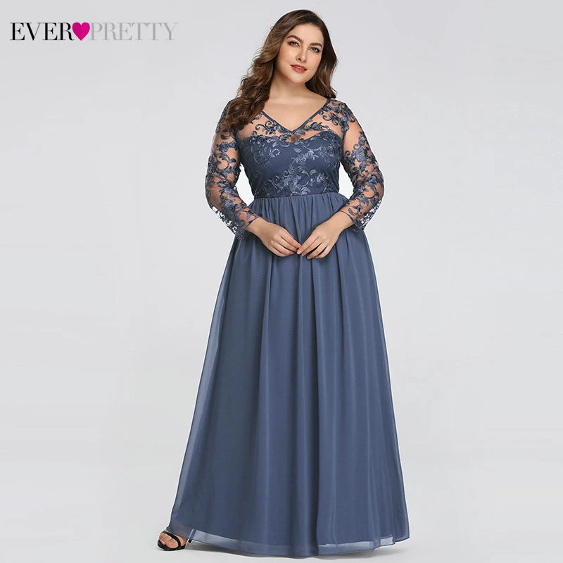 Сексуальные вечерние платья с длинным рукавом Ever Pretty EZ07633 женские Дешевые Кружевные Аппликации с v-образным вырезом Формальные Элегантные вечерние платья